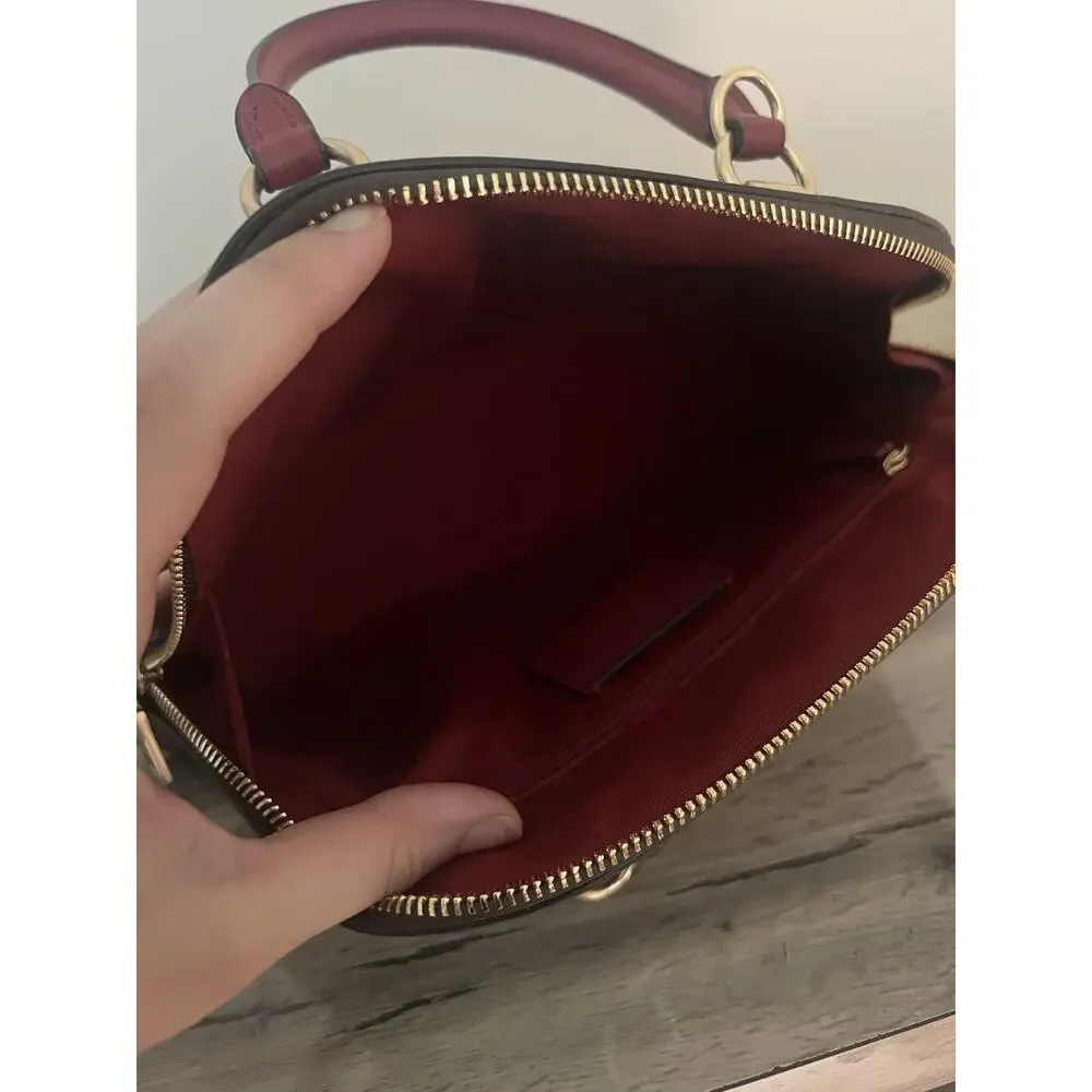 Coach 2558 Katy Satchel Signature Canvas & Leather Bag - Brown/Red dome satchel